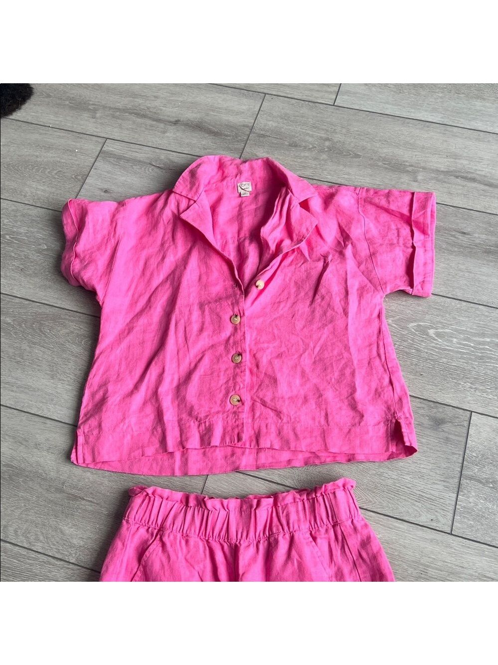 LOFT linen two piece set Bright Pink beach shorts and button up top xxs - Picture 3 of 9